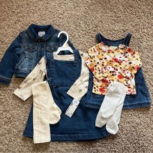 Denim Jacket and Dress Set with Floral Tops